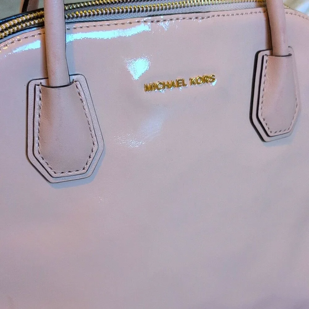 Michael Kors Pink Patent Satchel Top Handle Bag Detachable Chain Strap Zip